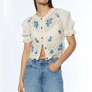 OAK + FORT CROCHET CARDIGAN WITH FLORAL DETAIL Size Small